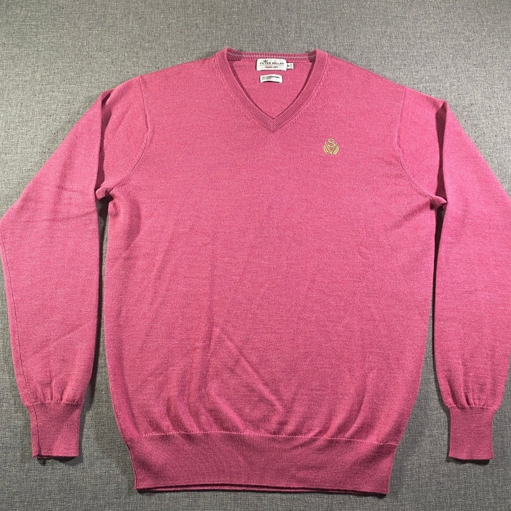 Peter Millar Crown Soft V Neck Sweater Men's Medium Pink Merino Wool Silk Blend
